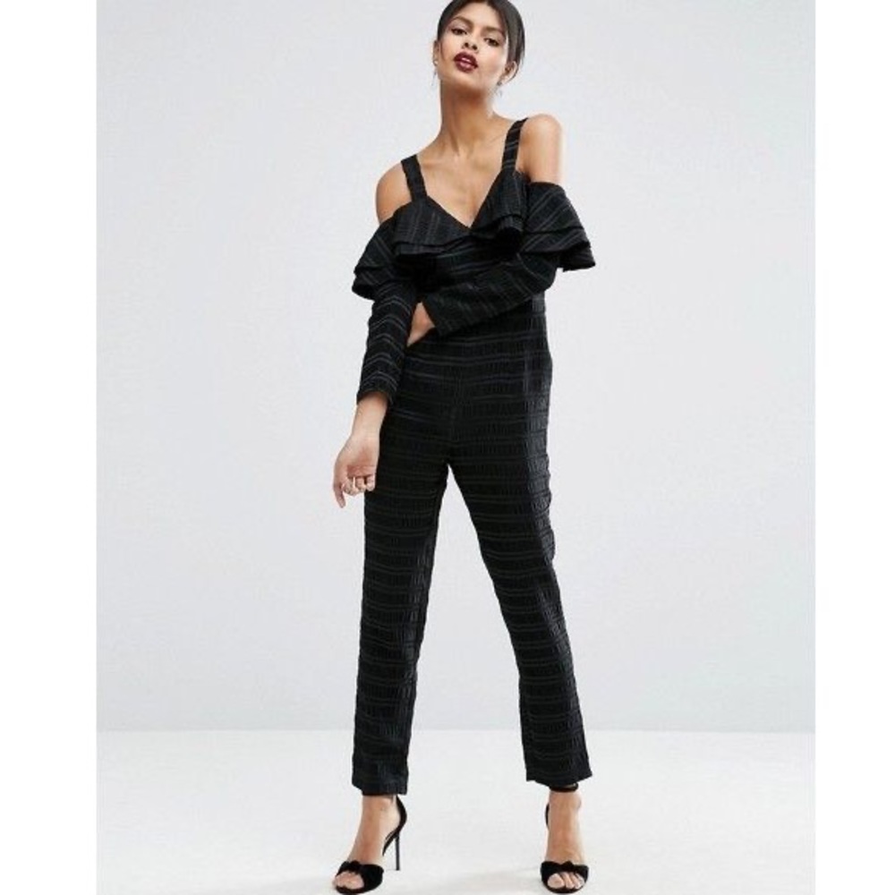ASOS Jumpsuit with Ruffle Cold Shoulder Black